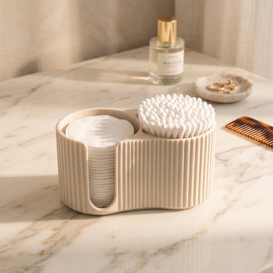 NIMBO color crema organizador de algodones en uso — colección ALBA AMÜSA