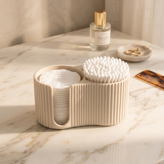 NIMBO color crema organizador de algodones en uso — colección ALBA AMÜSA